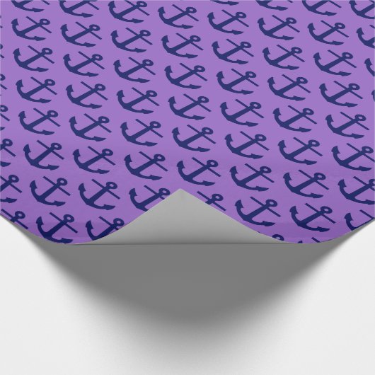 Amethyst, Navy Blue Anchors Muster Geschenkpapier (Ecke)