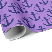 Amethyst, Navy Blue Anchors Muster Geschenkpapier (Rolleneckpunkt)