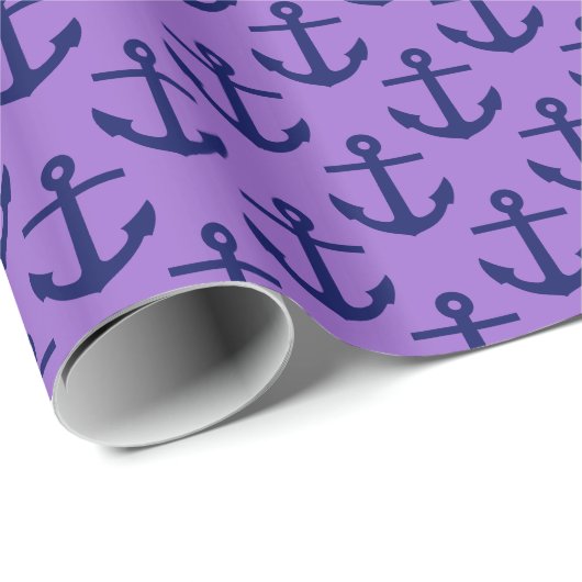 Amethyst, Navy Blue Anchors Muster Geschenkpapier (Rolleneckpunkt)