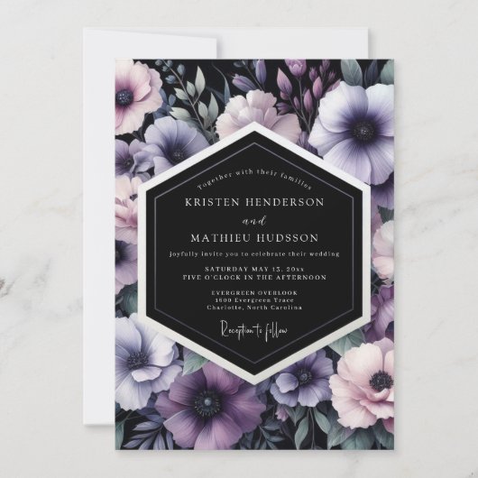 Amethyst Noir Bloom Wedding Einladung (Vorderseite)