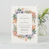 Amethyst-Ocker-Kranz-Hochzeit Einladung (Stehend Vorderseite)