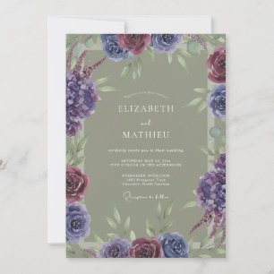 Amethyst-Oliv-gemalte Hochzeit Einladung
