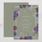 Amethyst-Oliv-gemalte Hochzeit Einladung (Vorne/Hinten)