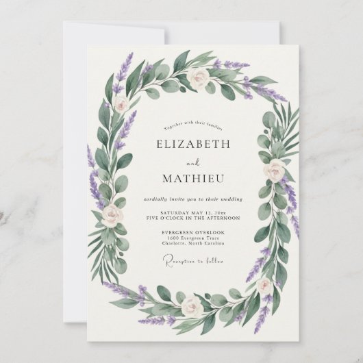 Amethyst Olivenkranz Hochzeit Einladung (Vorderseite)