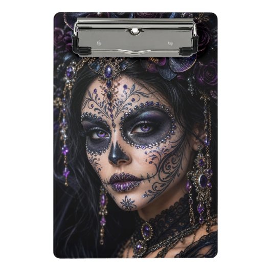 Amethyst Orchid Calavera – Gothic Sugar Skull Mini Klemmbrett (Vorderseite)