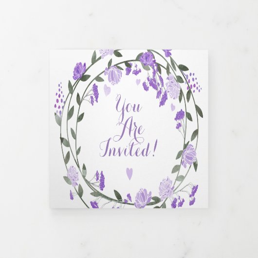 Amethyst Orchid Lila Lilac Peony Floral Wedding Dreifach Gefaltete Einladung (Cover)