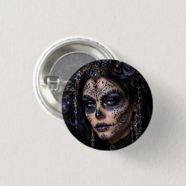 Amethyst-Orchidee Calavera – Gothic Zucker-Schädel Button
