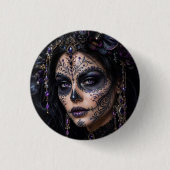Amethyst-Orchidee Calavera – Gothic Zucker-Schädel Button (Vorderseite)