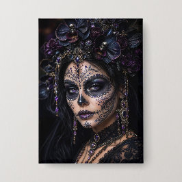 Amethyst-Orchidee Calavera – Gothic Zucker-Schädel Button