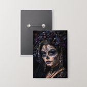 Amethyst-Orchidee Calavera – Gothic Zucker-Schädel Button (Vorderseite/Rückseite)