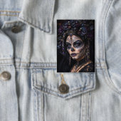 Amethyst-Orchidee Calavera – Gothic Zucker-Schädel Button (Insitu)