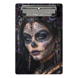 Amethyst-Orchidee Calavera – Gothic Zucker-Schädel Mini Klemmbrett