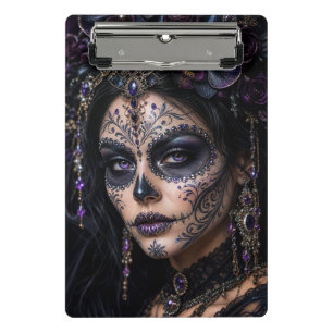 Amethyst-Orchidee Calavera – Gothic Zucker-Schädel Mini Klemmbrett