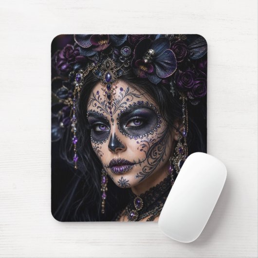 Amethyst-Orchidee Calavera – Gothic Zucker-Schädel Mousepad (Mit Mouse)