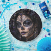 Amethyst-Orchidee Calavera – Gothic Zucker-Schädel Pappteller (Party)