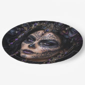 Amethyst-Orchidee Calavera – Gothic Zucker-Schädel Pappteller (Schrägansicht)