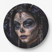 Amethyst-Orchidee Calavera – Gothic Zucker-Schädel Pappteller (Vorderseite)