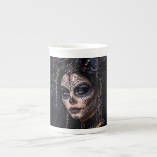 Amethyst-Orchidee Calavera – Gothic Zucker-Schädel Porzellantasse