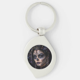 Amethyst-Orchidee Calavera – Gothic Zucker-Schädel Schlüsselanhänger