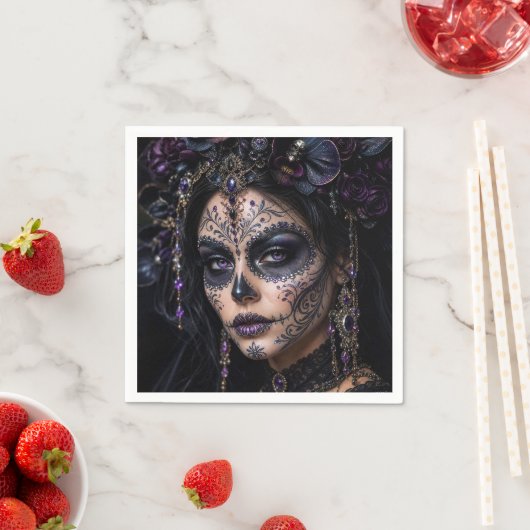 Amethyst-Orchidee Calavera – Gothic Zucker-Schädel Serviette (Beispiel)