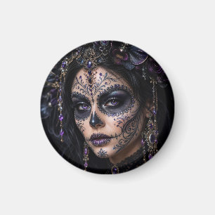 Amethyst-Orchidee Calavera – Gotischer Zuckerschäd Magnet