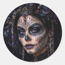 Amethyst-Orchidee Calavera – Gotischer Zuckerschäd Runder Aufkleber