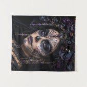 Amethyst-Orchidee Calavera – Gotischer Zuckerschäd Wandteppich (Vorderseite (Horizontal))