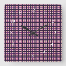 Amethyst Peach Pink Lila Lilac Streifen Kariert Quadratische Wanduhr