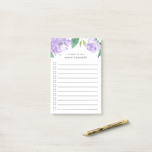 Amethyst Peony | Personalisiert zu erledigende Lis Post-it Klebezettel (Auf Schreibtisch)
