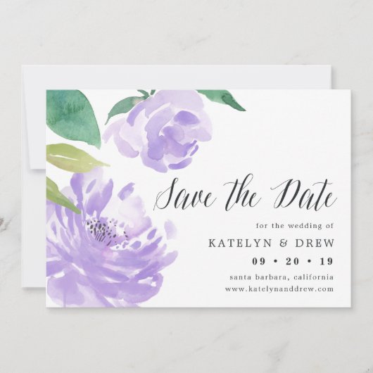 Amethyst Peony Save the Date Card (Vorderseite)