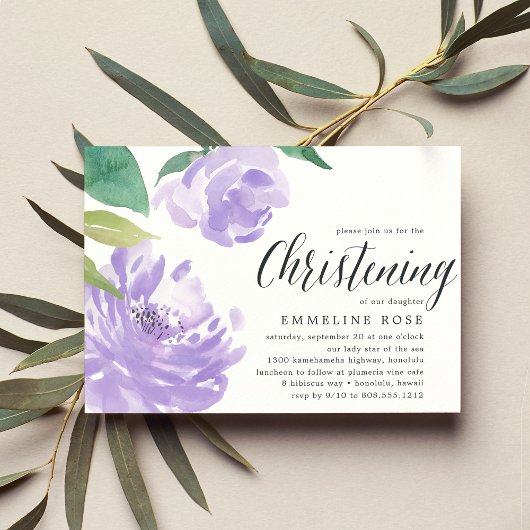 Amethyst Peony | Watercolor Floral Christening Einladung