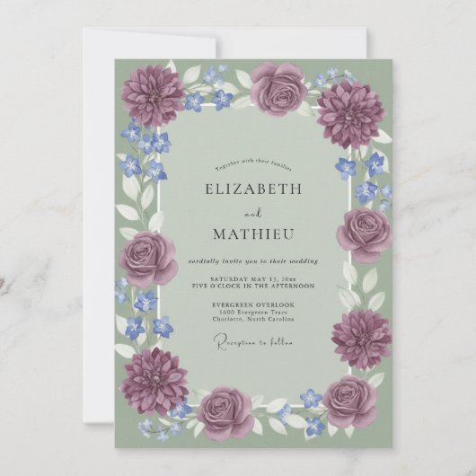 Amethyst Periwinkle Dahlie Hochzeit Einladung (Vorderseite)