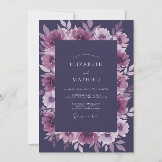 Amethyst-Pfingstrose-Hochzeit Einladung (Vorderseite)