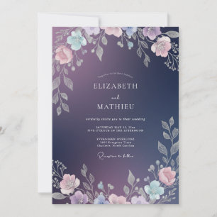 Amethyst-Pflaume-Aquarell-Hochzeit Einladung