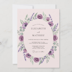 Amethyst-Pflaume-Ranunculus-Eukalyptus-Hochzeit Einladung