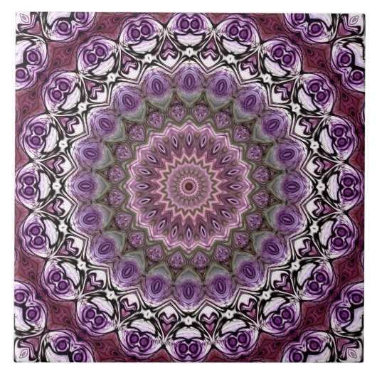 Amethyst Pink Kaleidoscope Mandala Pattern Fliese (Vorderseite)