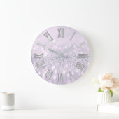 Amethyst Plum Glitzer Grau Metal römische Zahlen Große Wanduhr (Zuhause)