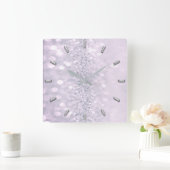 Amethyst Plum Glitzer Graumetall Abstrakt Lavendel Quadratische Wanduhr (Zuhause)