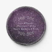 Amethyst Plum Silver Floral Wreath Wedding Glitzer Pappteller (Vorderseite)