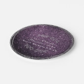 Amethyst Plum Silver Floral Wreath Wedding Glitzer Pappteller (Schrägansicht)