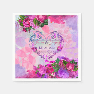 Amethyst Raspberry Floral Wedding Napkin Serviette
