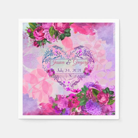 Amethyst Raspberry Floral Wedding Napkin Serviette (Vorderseite)