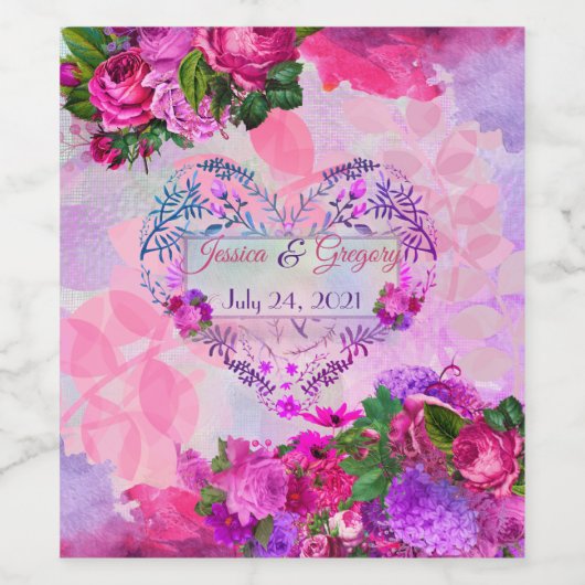 Amethyst Raspberry Floral Wedding Weinetikett (Einzelnes Label)