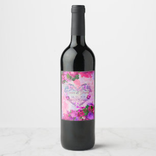 Amethyst Raspberry Floral Wedding Weinetikett