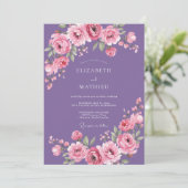 Amethyst-Rosa-Aquarell-Blumenhochzeit Einladung (Stehend Vorderseite)