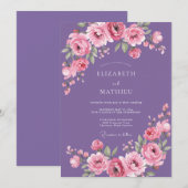 Amethyst-Rosa-Aquarell-Blumenhochzeit Einladung (Vorne/Hinten)
