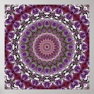 Amethyst-Rosa-Kaleidoskop-Mandala-Muster Poster