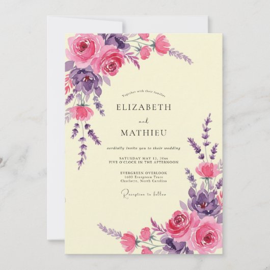 Amethyst-Rosa-Pfingstrosen-Hochzeit Einladung (Vorderseite)