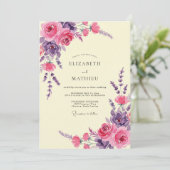 Amethyst-Rosa-Pfingstrosen-Hochzeit Einladung (Stehend Vorderseite)