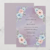 Amethyst-Rosé-Blüten-Hochzeit Einladung (Vorne/Hinten)